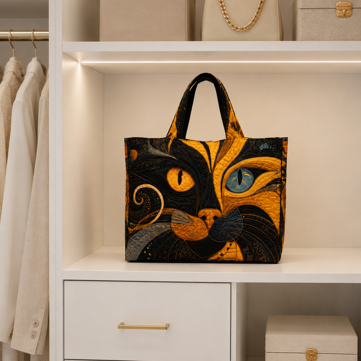 Quilted Tote Bag - Mystic Cat