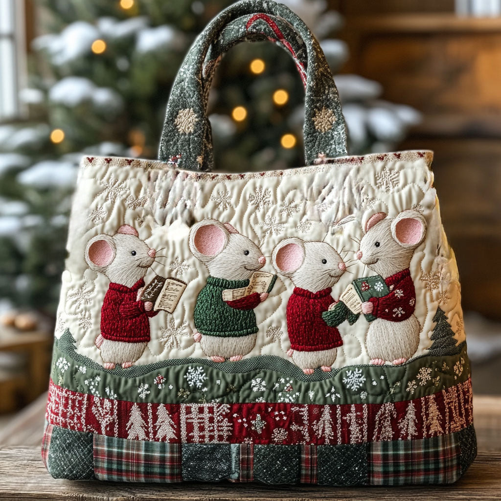 Winter Knit Mouse Quilted Tote Bag