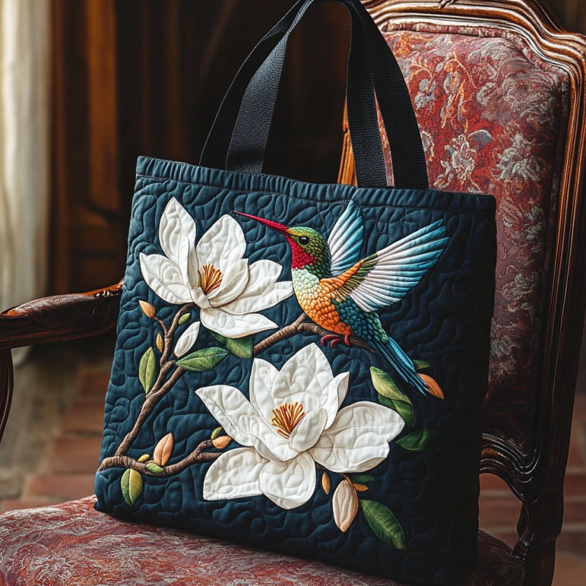Blooming Hummingbird Quilted Tote Bag