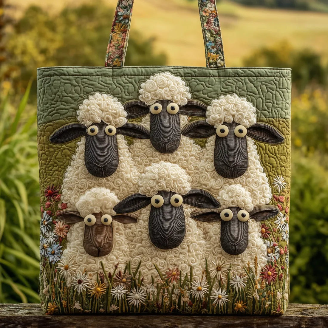 Quilted Tote Bag - Five Sheep