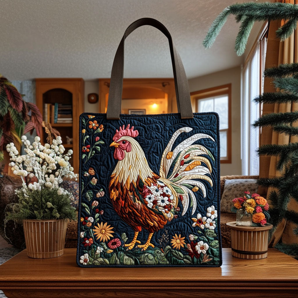 Rooster Floral Quilted Tote Bag