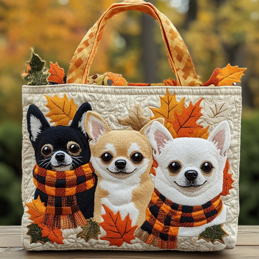 Autumn Chihuahua Quilted Tote Bag