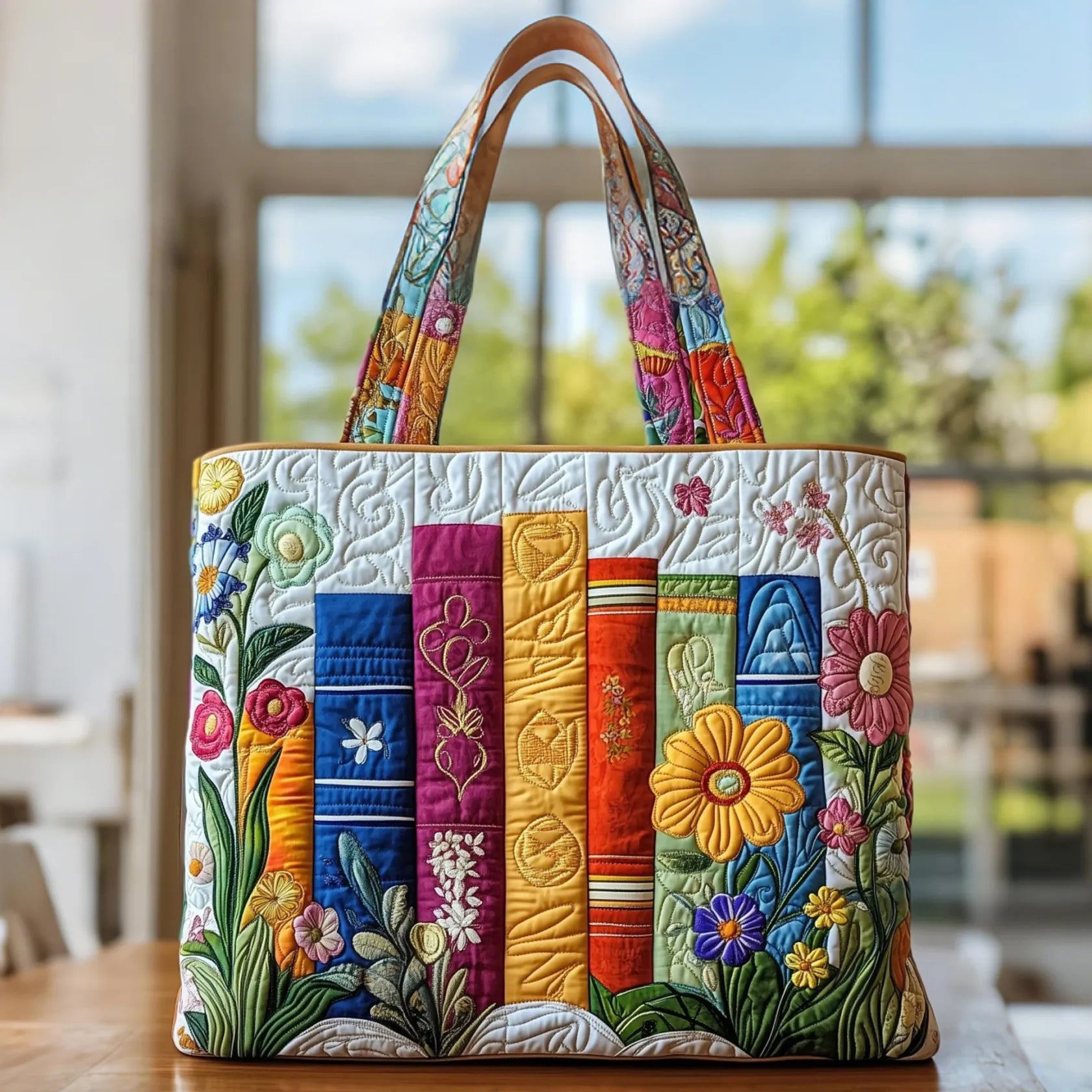 Quilted Tote Bag - Floral Library