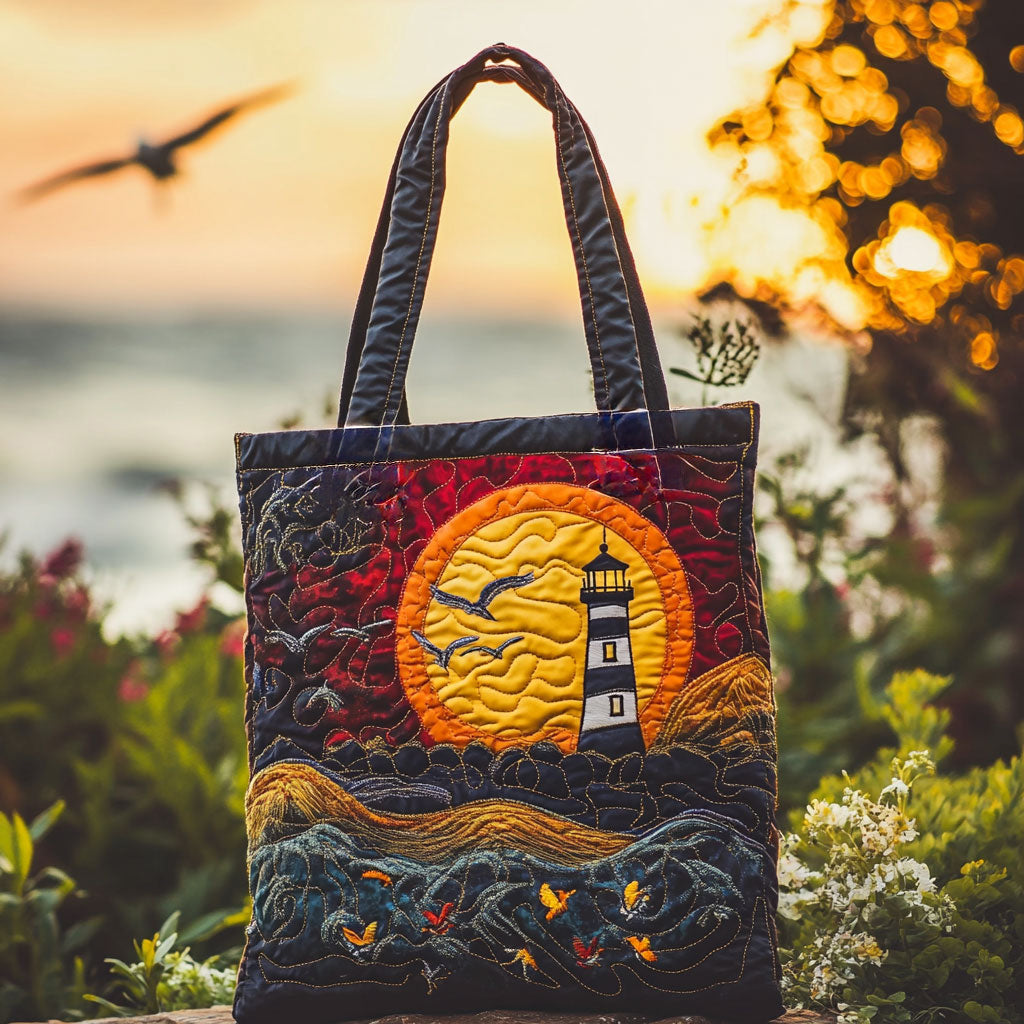 Wavecrest Lighthouse Quilted Tote Bag