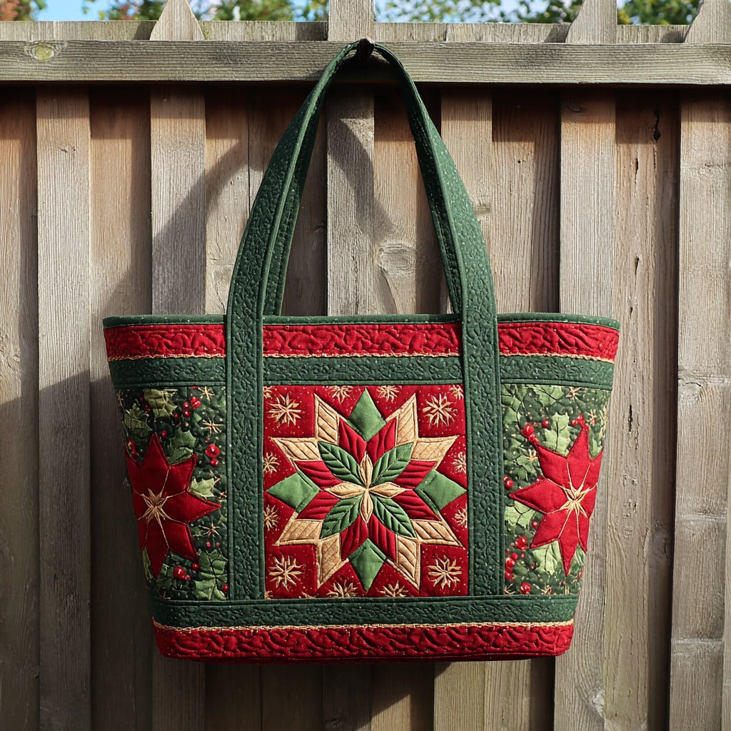 Red Snowflake Quilted Tote Bag