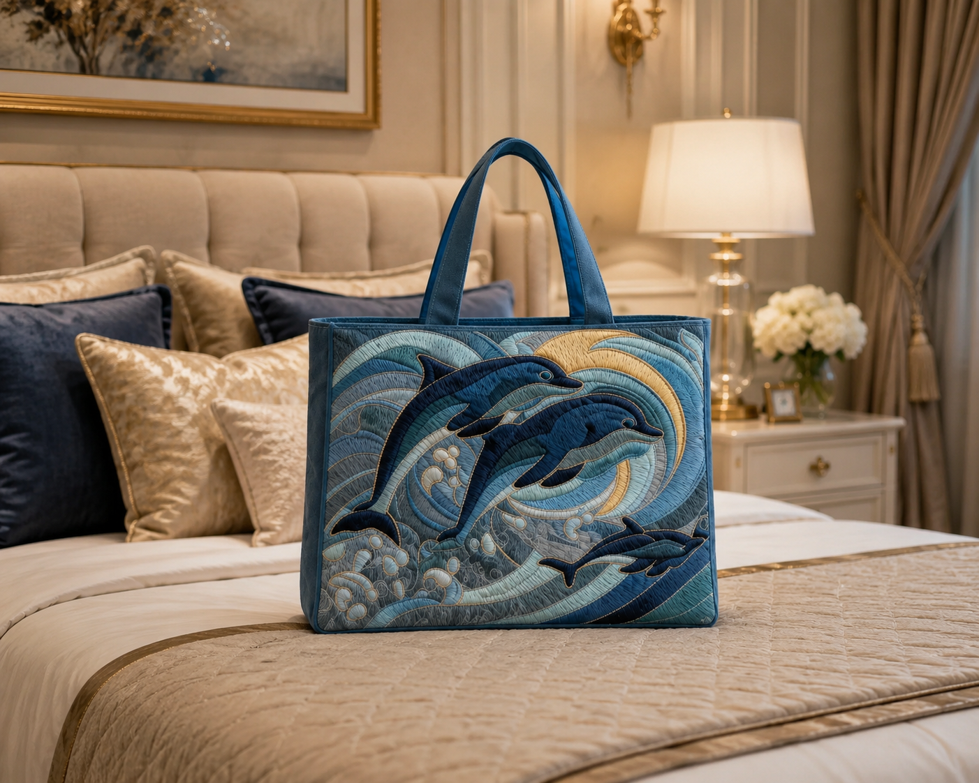 Quilted Tote Bag - Ocean Dolphin