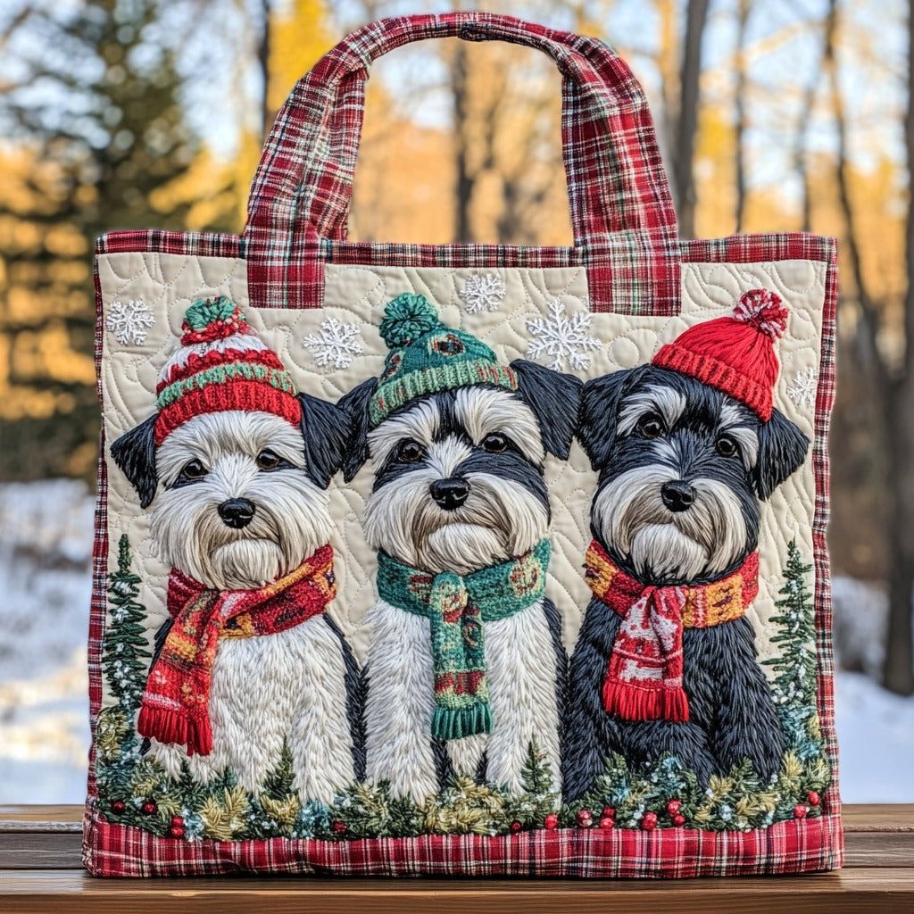 Cozy Winter Schnauzers Quilted Tote Bag