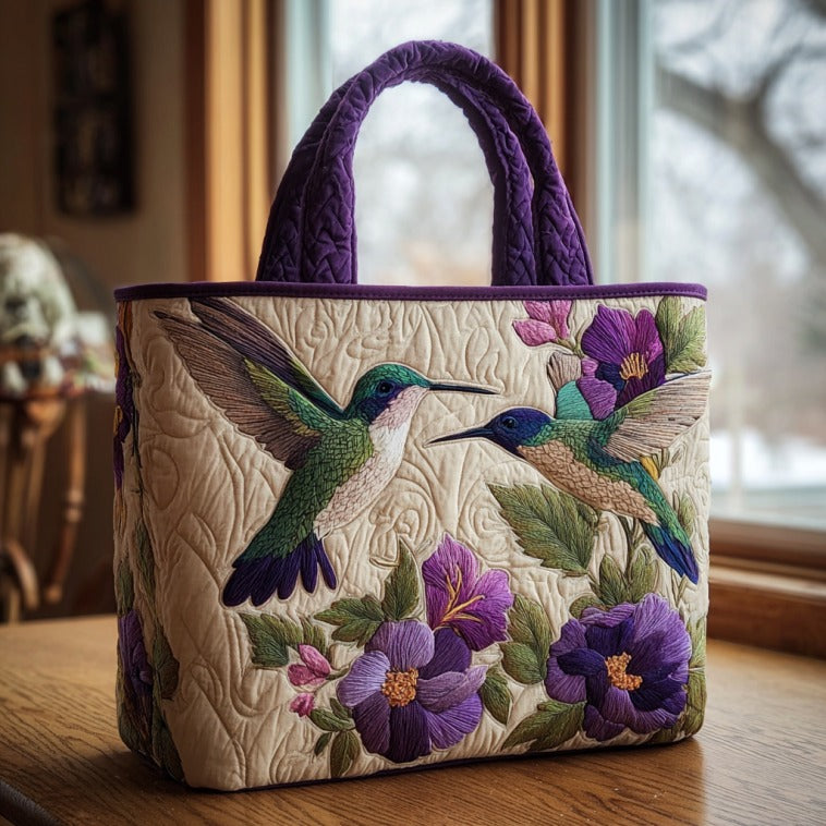 Purple Hummingbirds Quilted Tote Bag