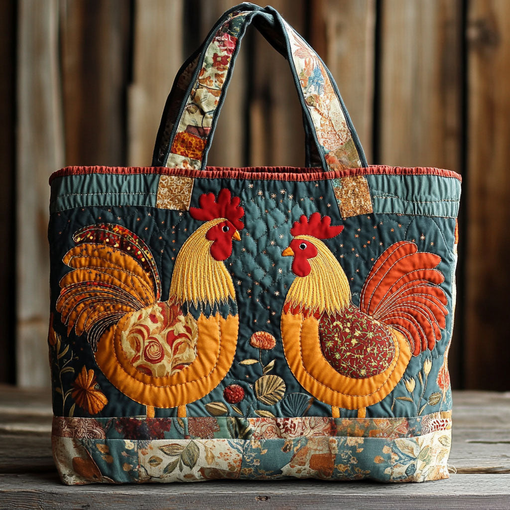 Village Garden Chicken Quilted Tote Bag