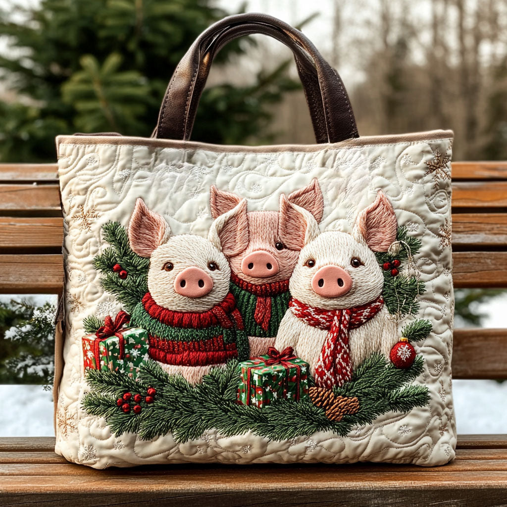 Frost Gift Pig Quilted Tote Bag