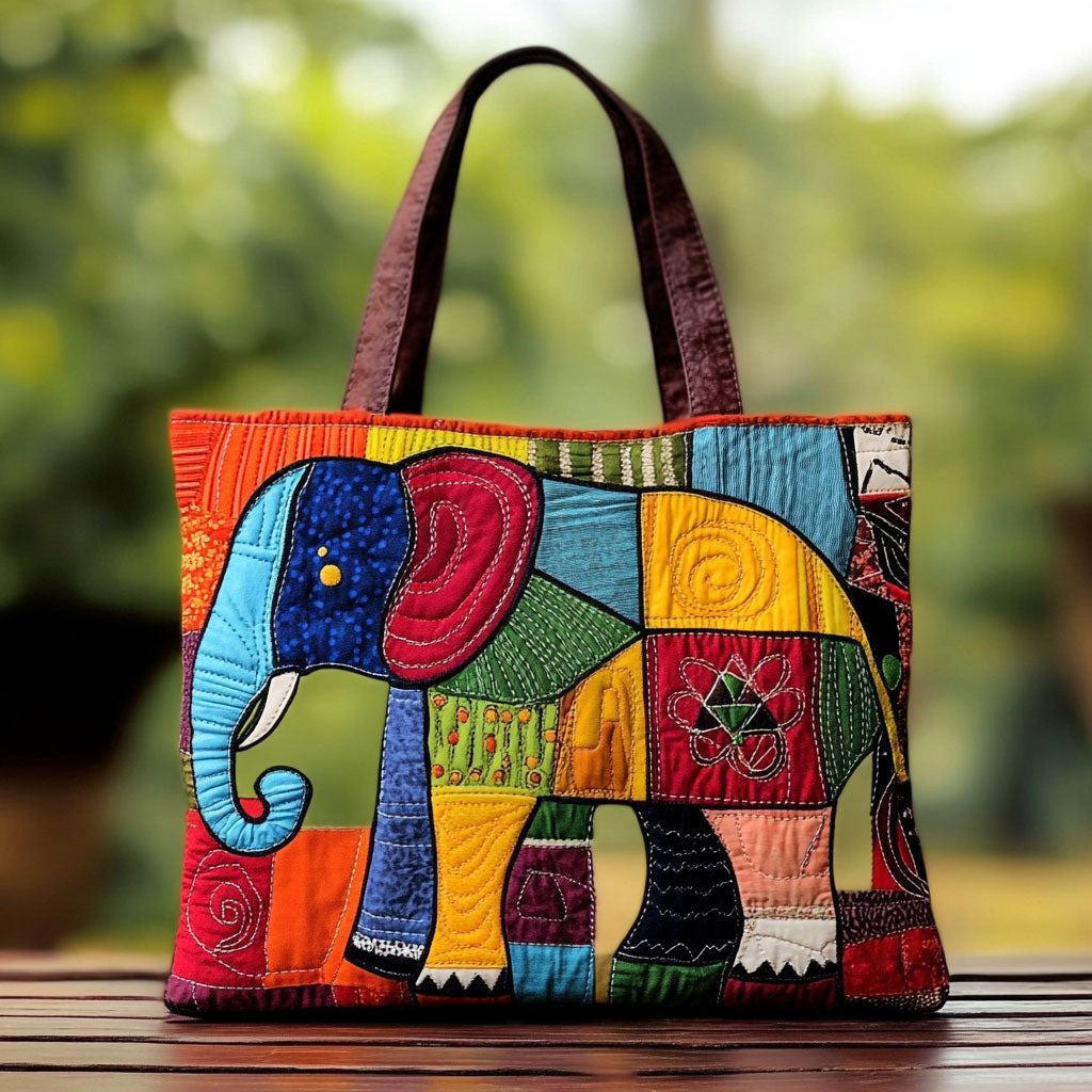 Sunlit Elephant Colors Quilted Tote Bag