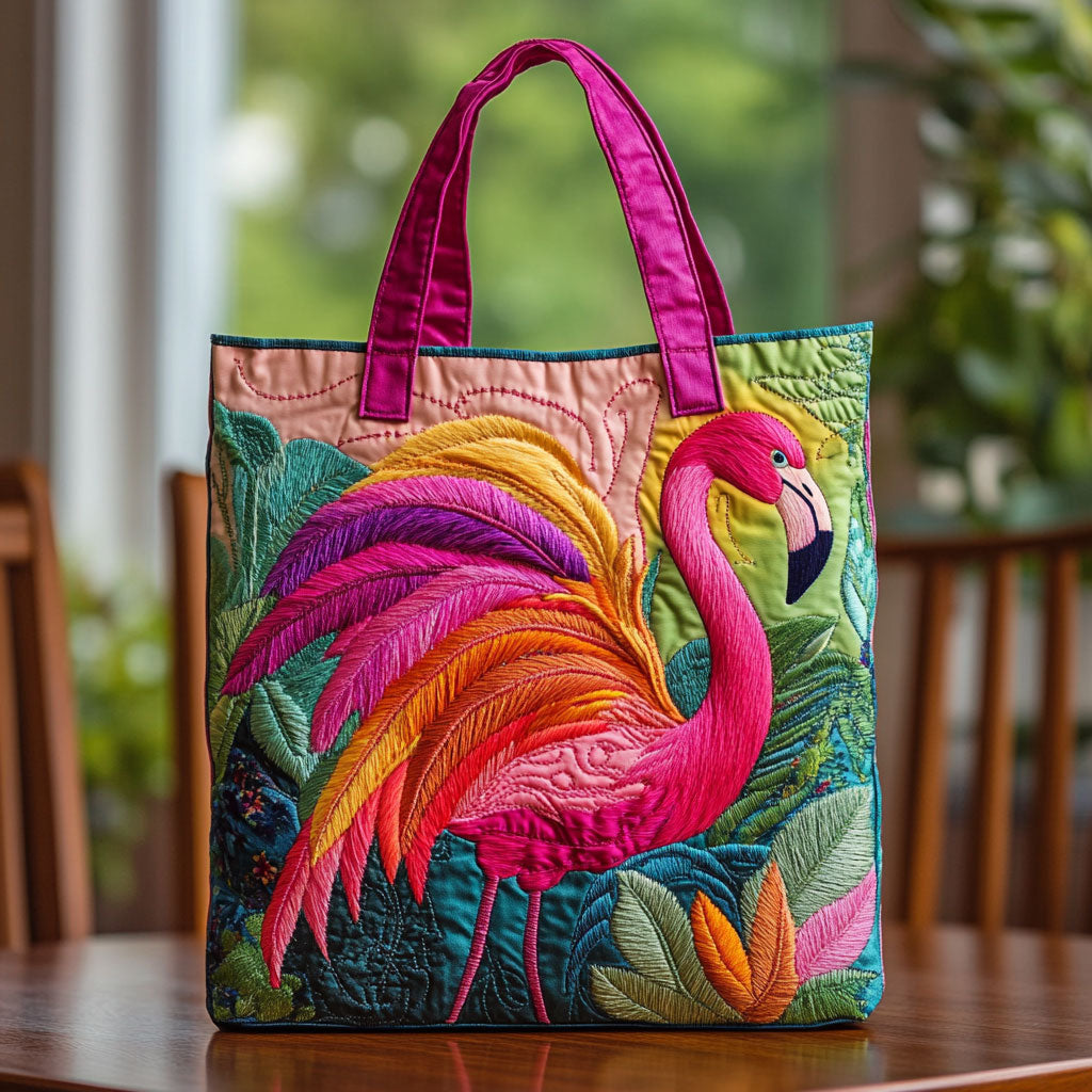 Rainbow Flamingo Charm Quilted Tote Bag