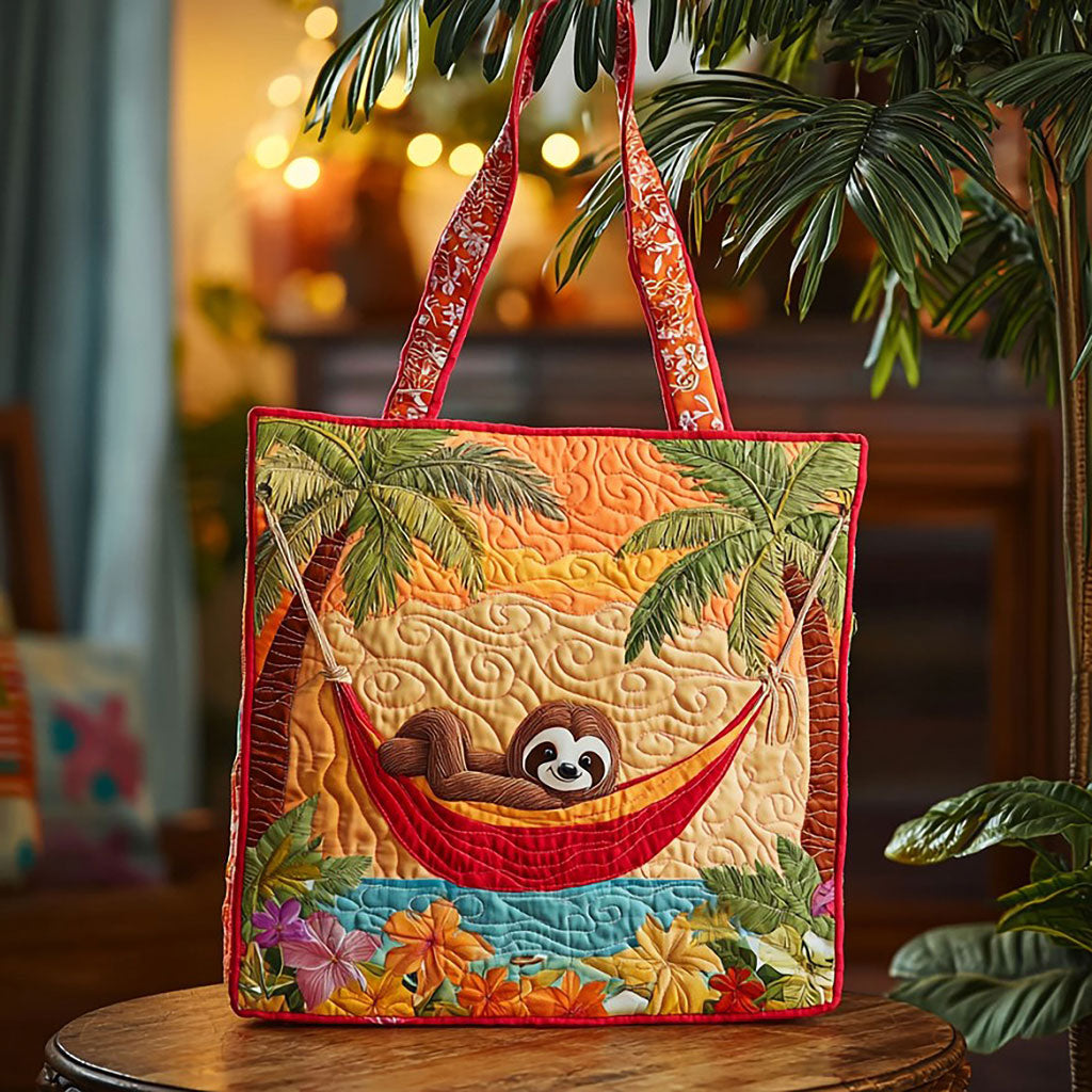 Tropical Summer Sloth Quilted Tote Bag