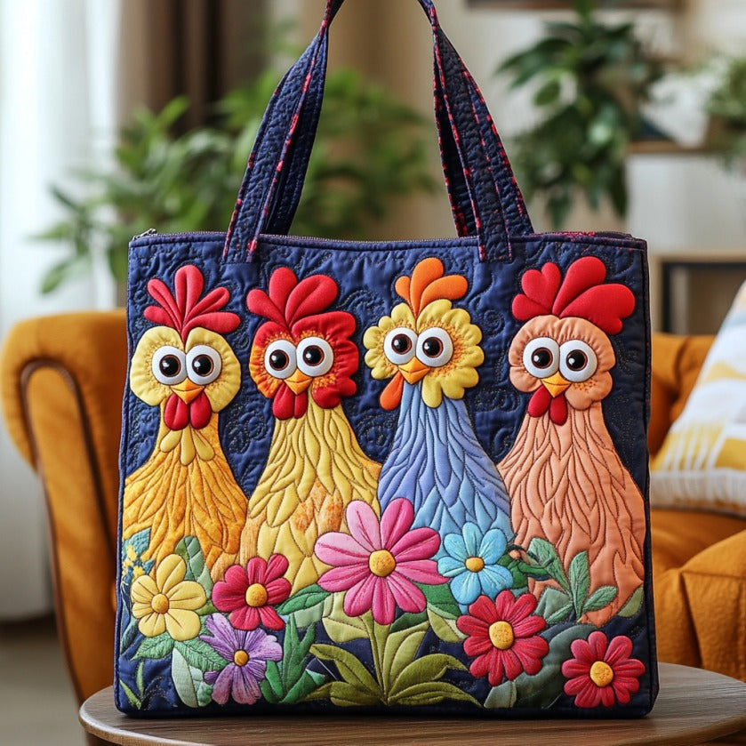 Funny Chickens Quilted Tote Bag