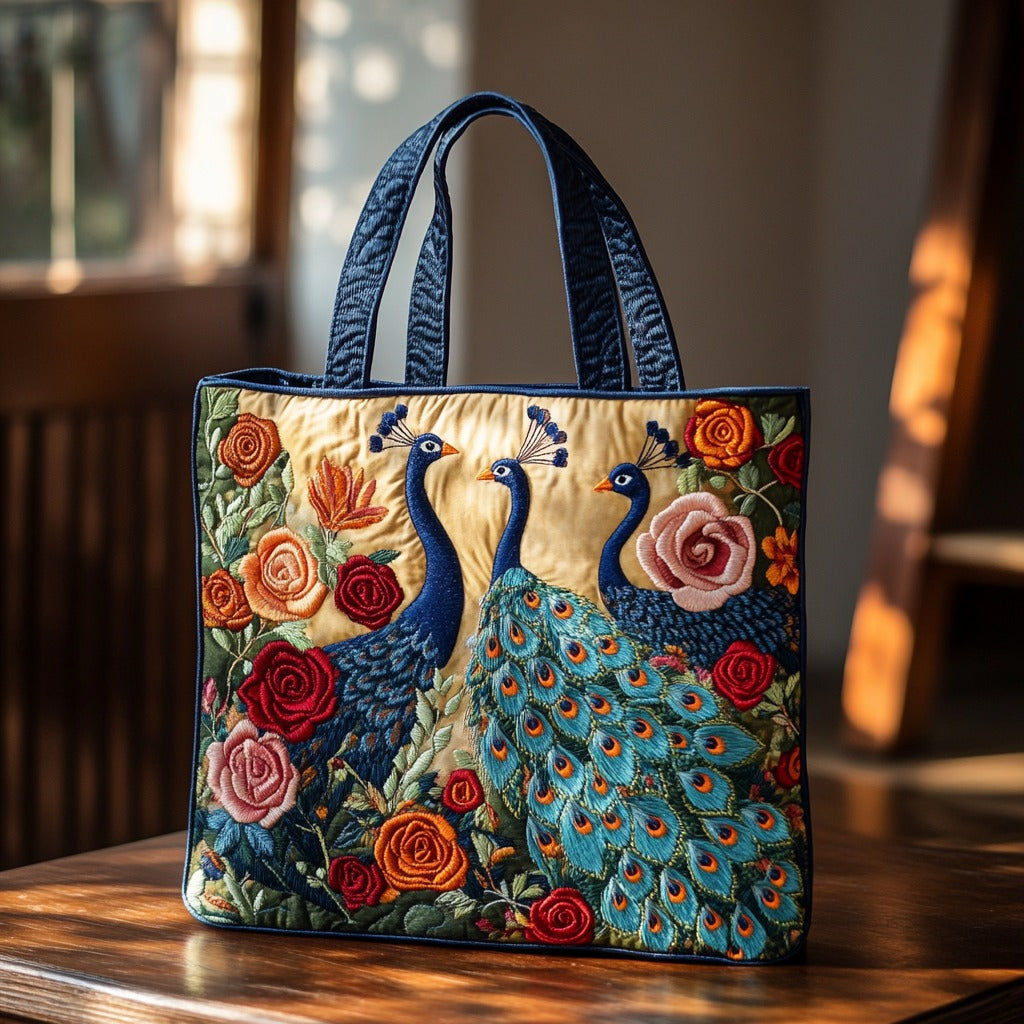 Gorgeous Peacocks Quilted Tote Bag