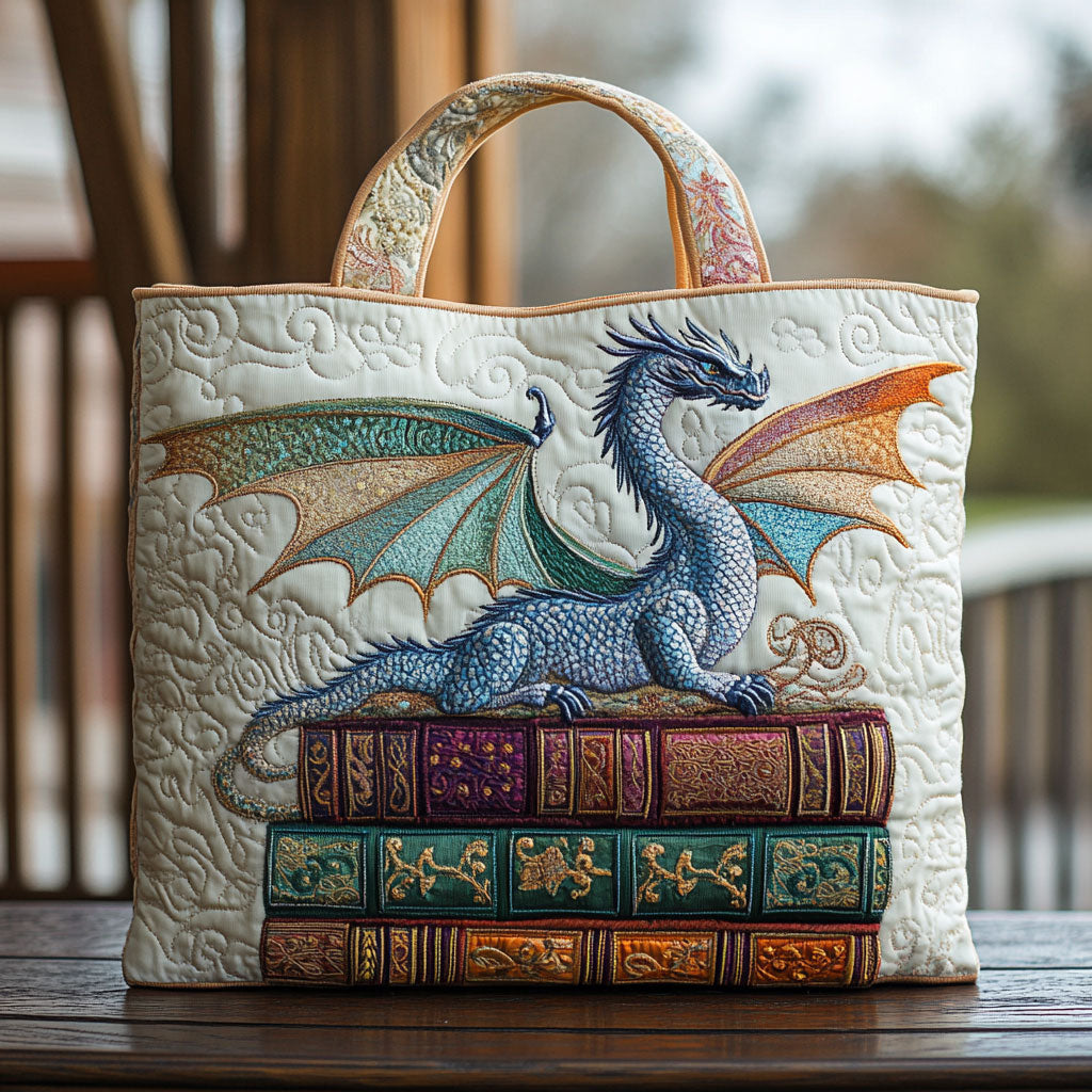 Ancient Dragon Book Quilted Tote Bag