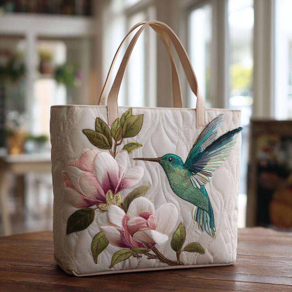 Hummingbird Magnolia Grace Quilted Tote Bag