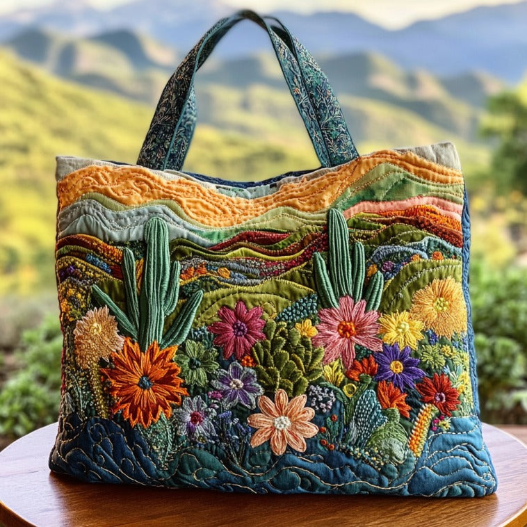 Blooming Cactus Quilted Tote Bag