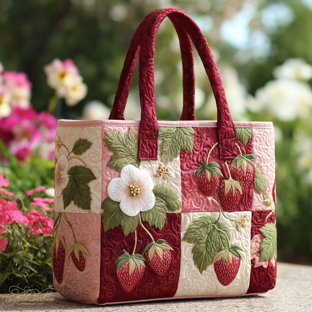 Sweet Strawberry Quilted Tote Bag