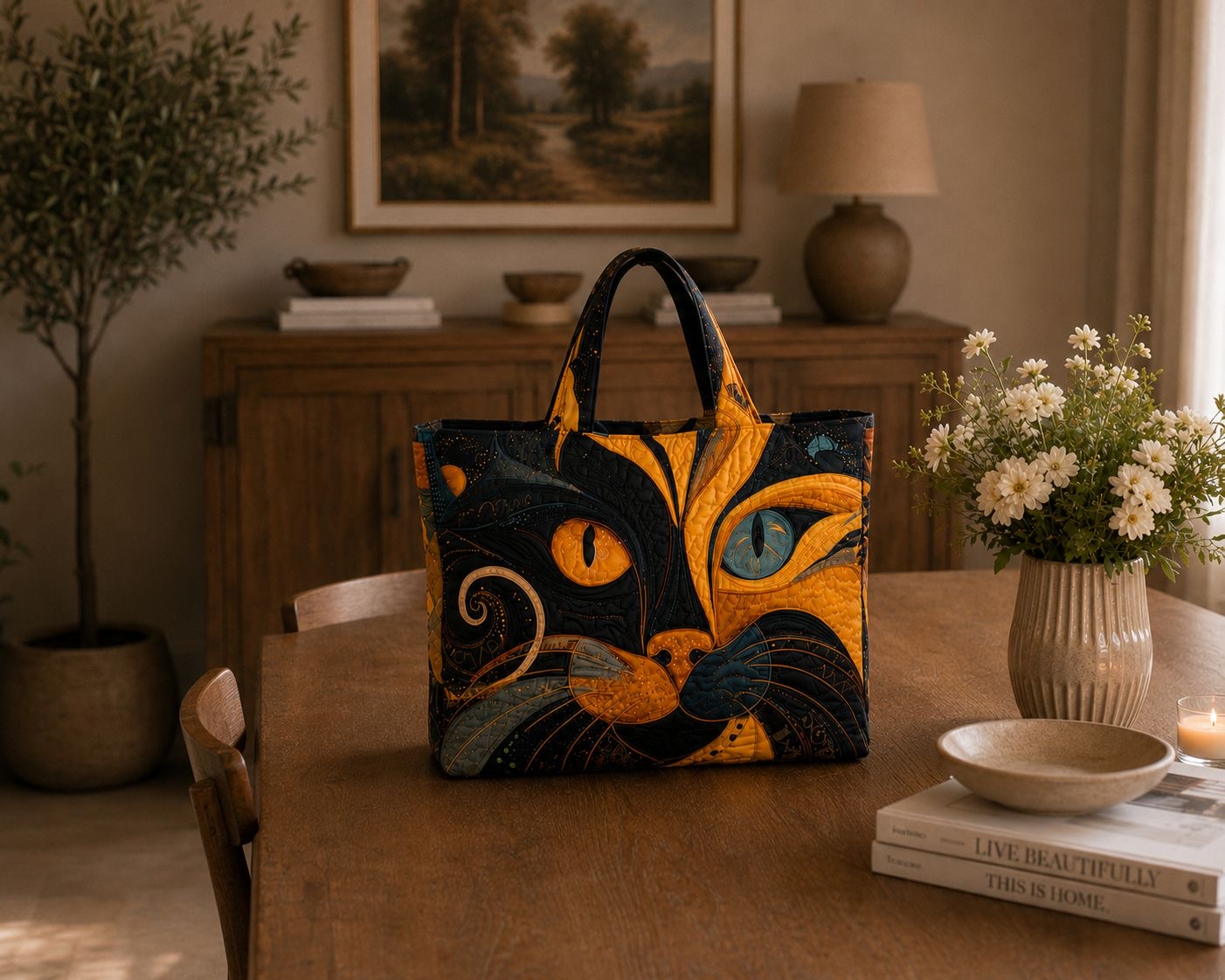 Quilted Tote Bag - Mystic Cat