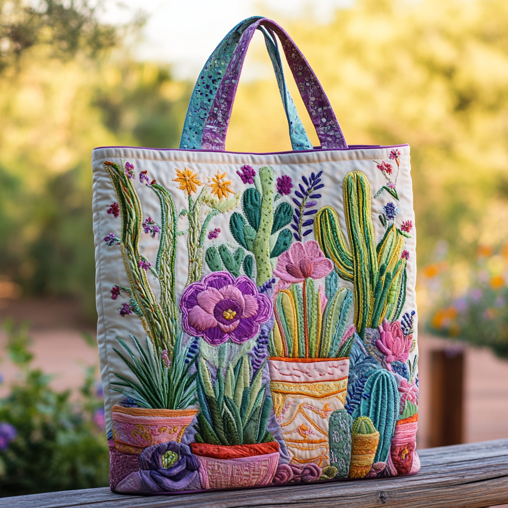 Cacti And Succulents Quilted Tote Bag