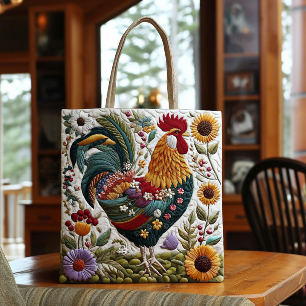 Chicken Floral Quilted Tote Bag