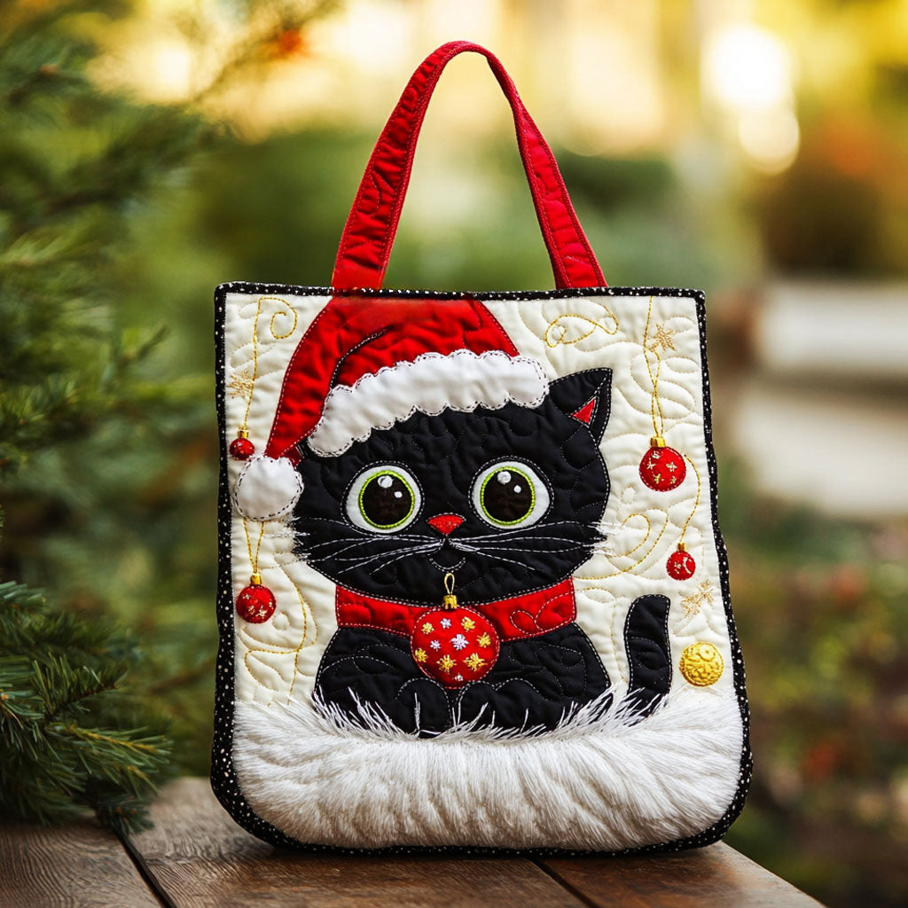 Black Cat Spark Quilted Tote Bag