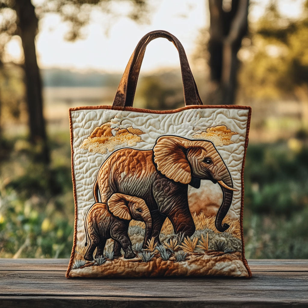 Peaceful Elephant Nest Quilted Tote Bag