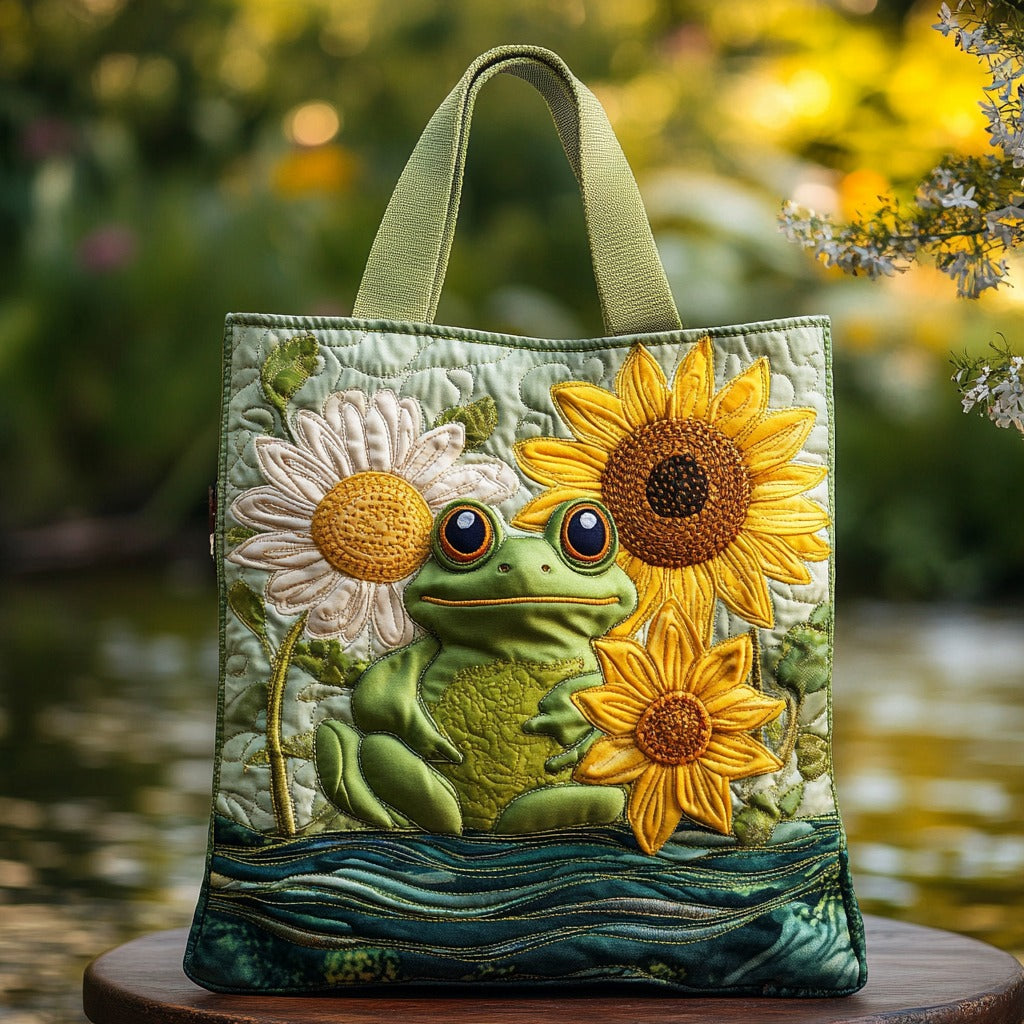 Green Frog Quilted Tote Bag