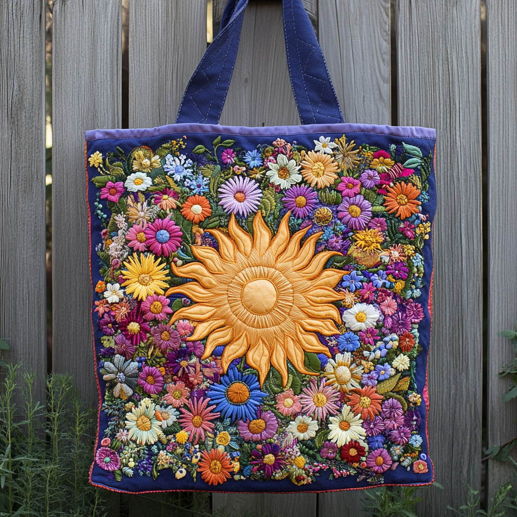 Sun Wildflowers Quilted Tote Bag