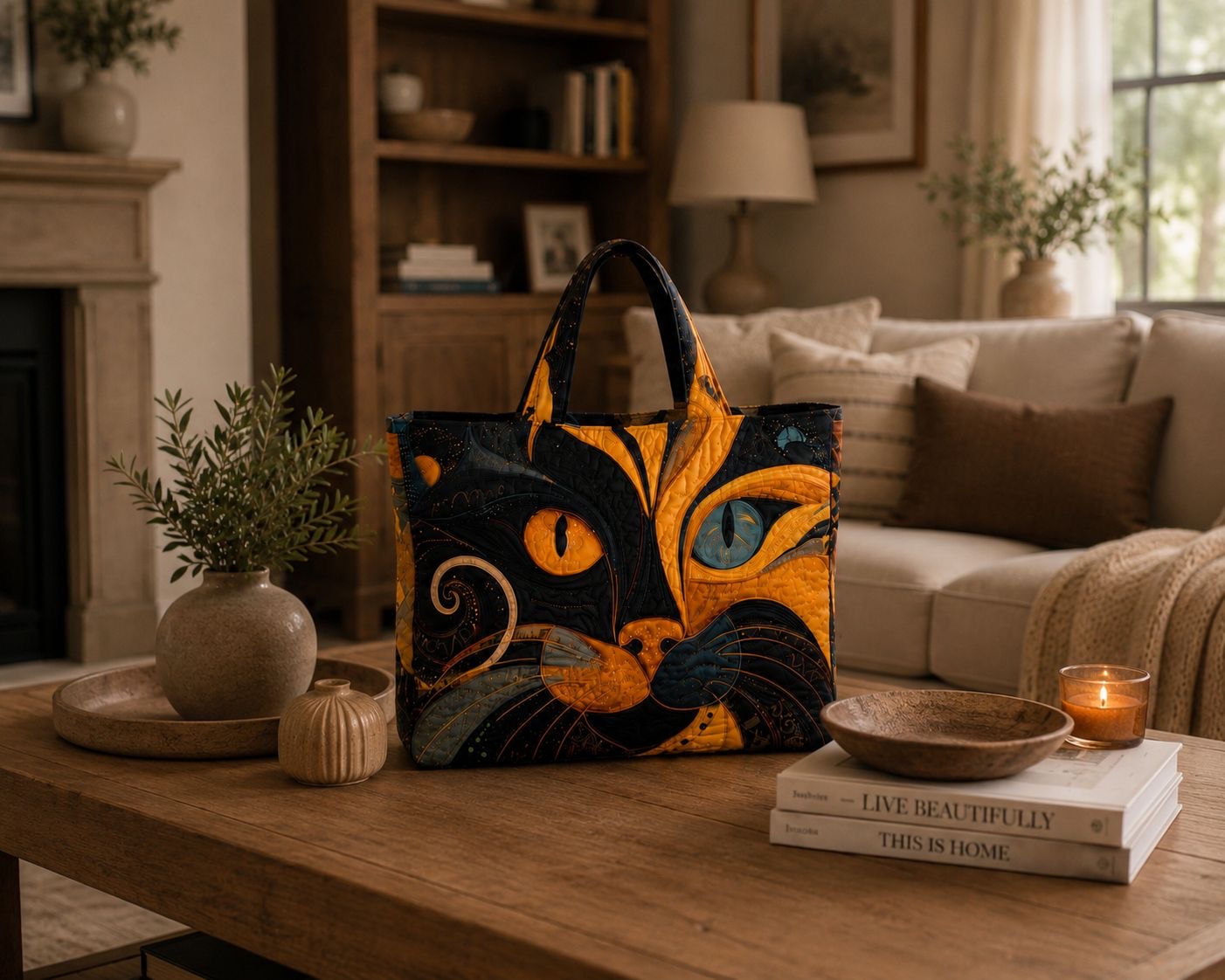 Quilted Tote Bag - Mystic Cat