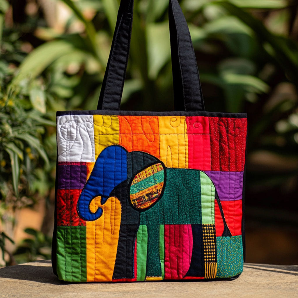 Vibrant Elephant Harmony Quilted Tote Bag