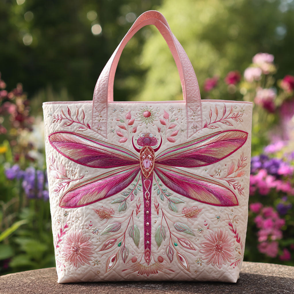 Romantic Dragonfly Quilted Tote Bag