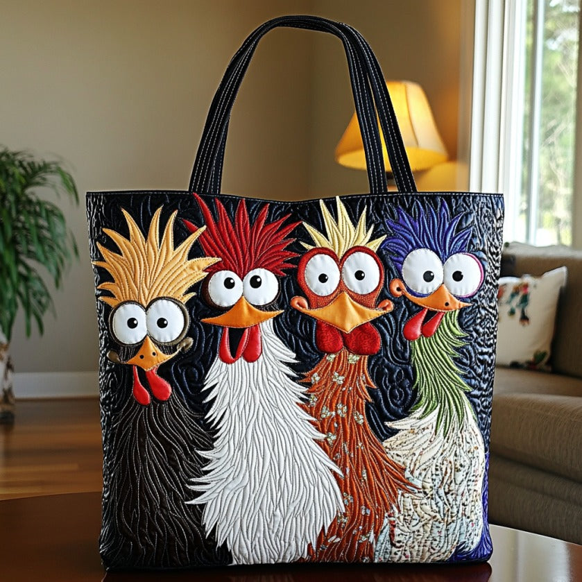 Crazy Chickens Quilted Tote Bag