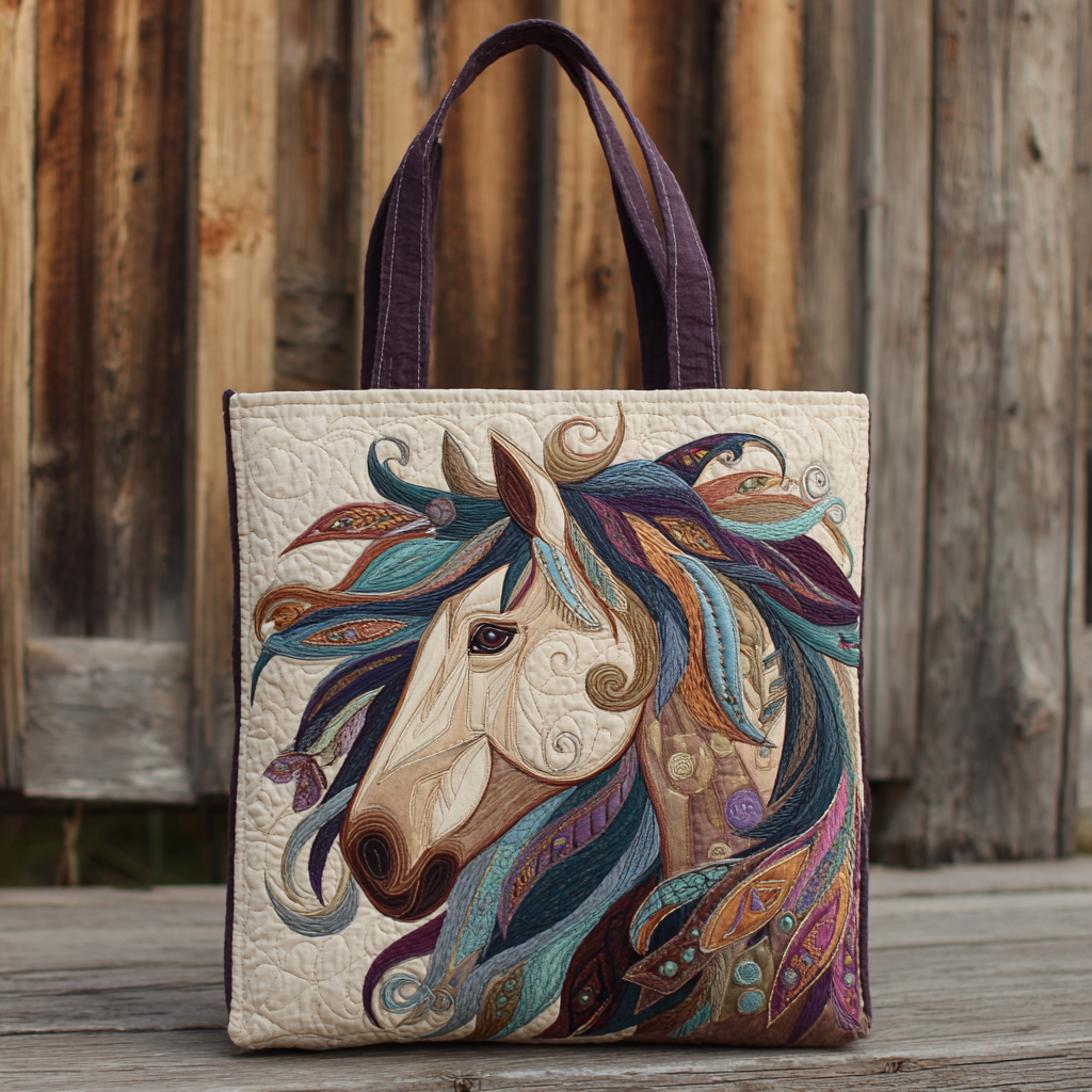 Tribal Horse Quilted Tote Bag