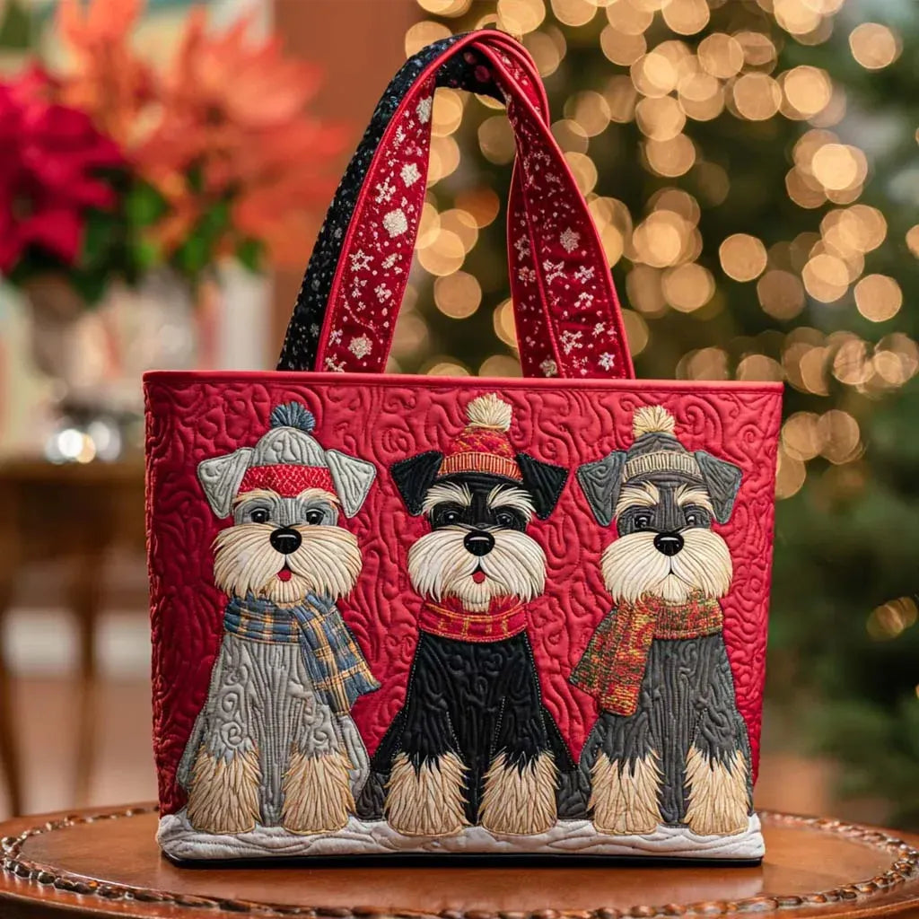 Quilted Tote Bag - Schnauzer Trio