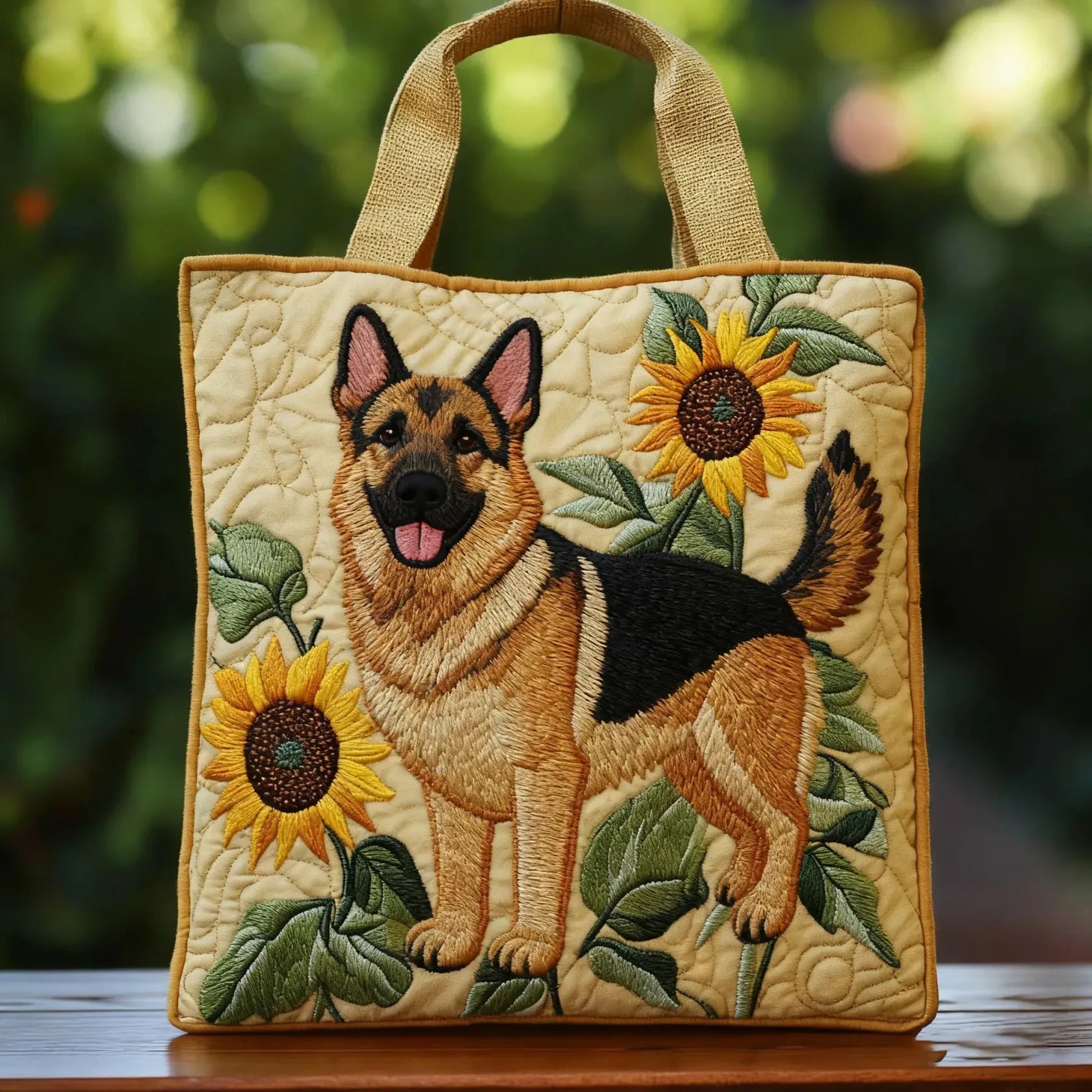 Quilted Tote Bag - Floral German Shepherd