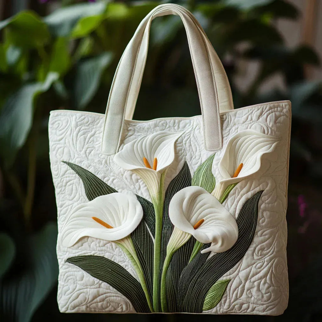 Quilted Tote Bag - White Calla Lilies