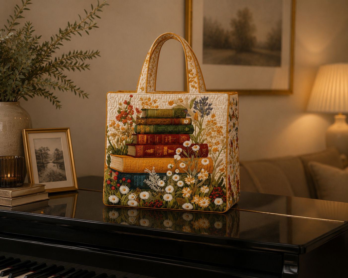 Quilted Tote Bag - Floral Pattern
