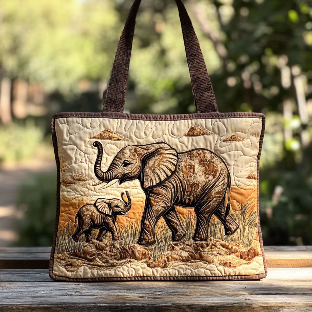 Elephant Love Path Quilted Tote Bag