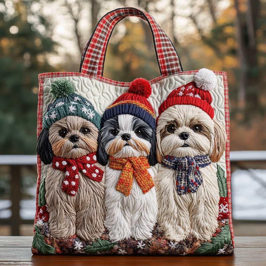 Jolly Little Shih Tzu Quilted Tote Bag