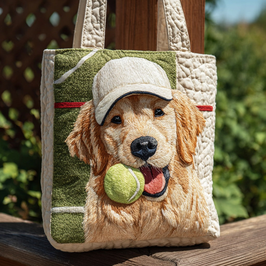 Playful Golden Retriever Quilted Tote Bag