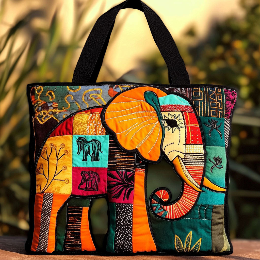 Tribal Elephant Essence Quilted Tote Bag