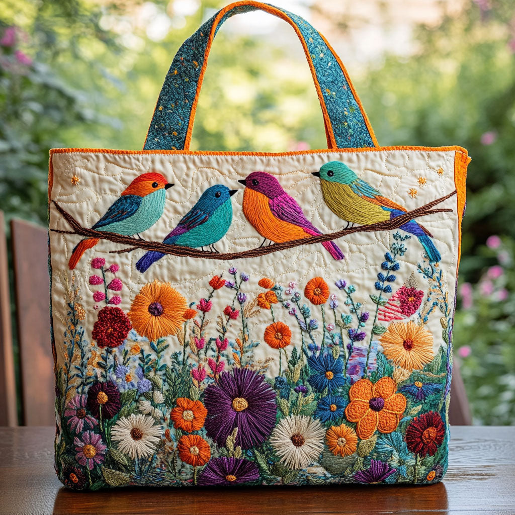 Bird Gathering Quilted Tote Bag