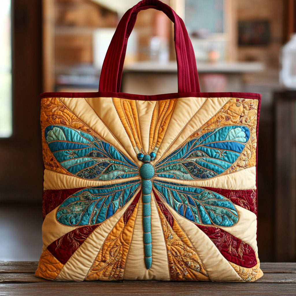 Dragonfly Dawn Quilted Tote Bag