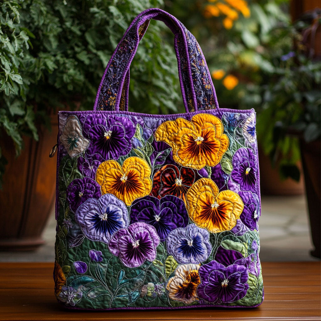 Elegant Pansy Quilted Tote Bag