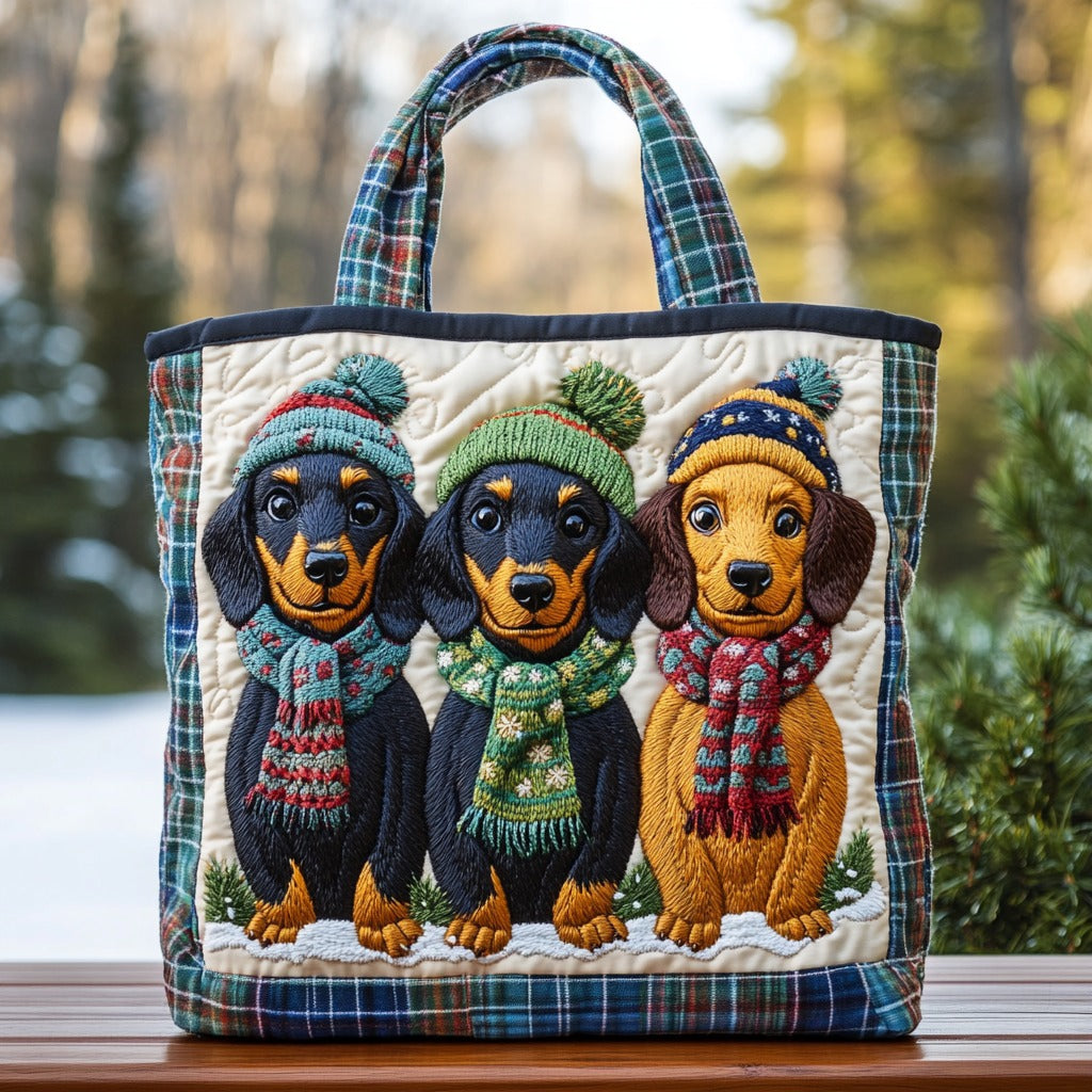 Winter Dachshunds Quilted Tote Bag