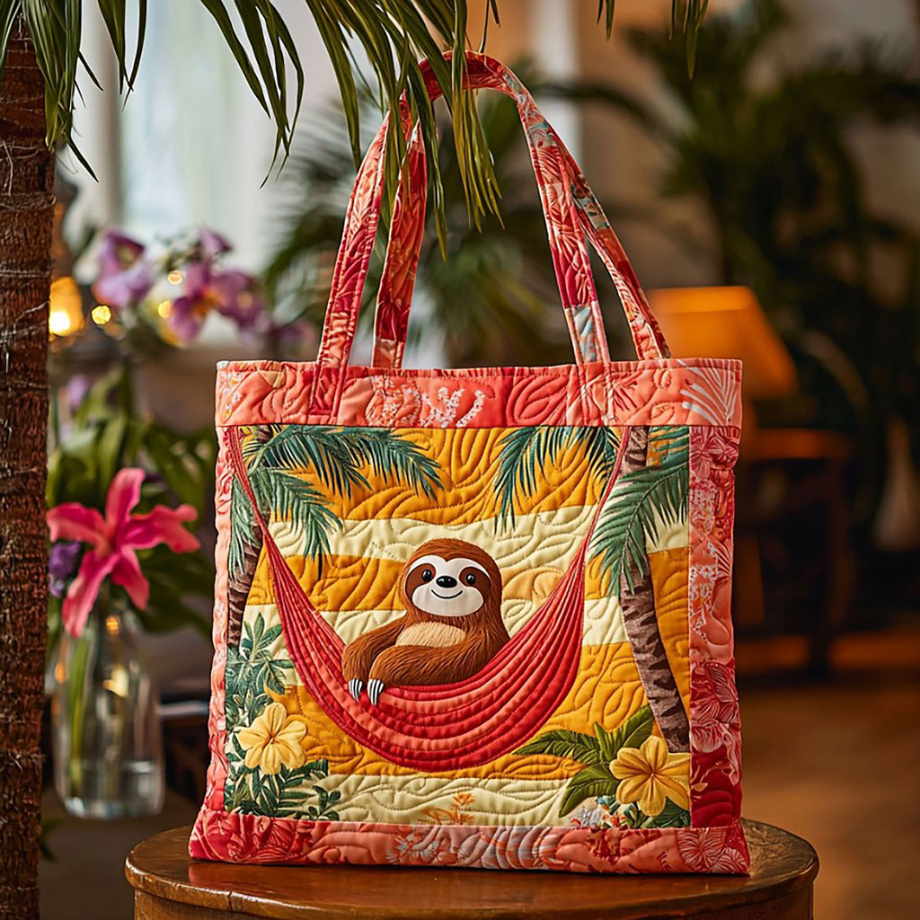 Tropical Summer Sloth Quilted Tote Bag