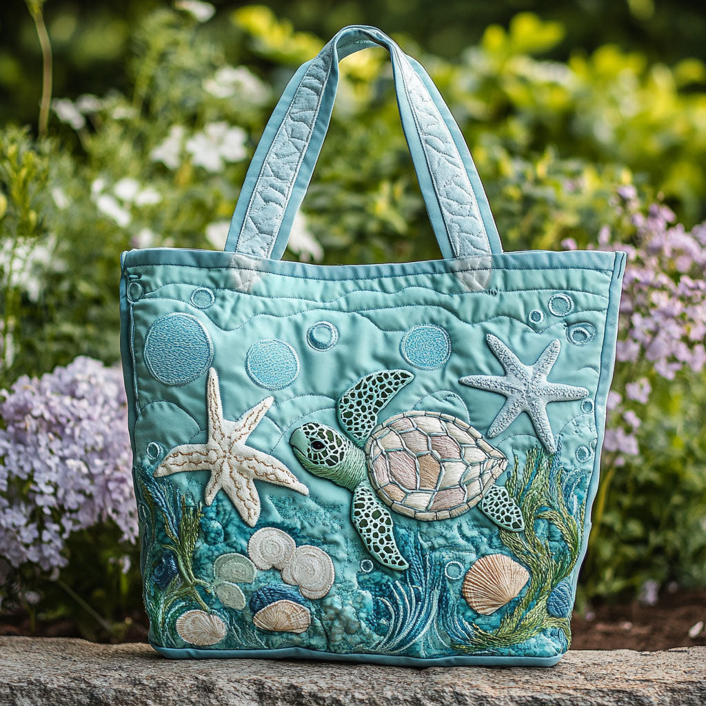 Turtle Coral Dance Quilted Tote Bag