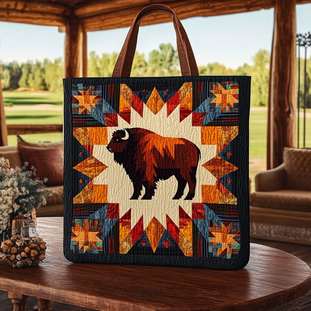 Tribal Horizon Bison Quilted Tote Bag